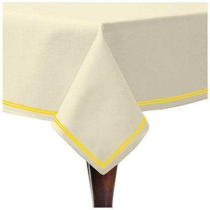 Double Embroidery Border Sateen Cotton Solid Table Cloth - Ivory