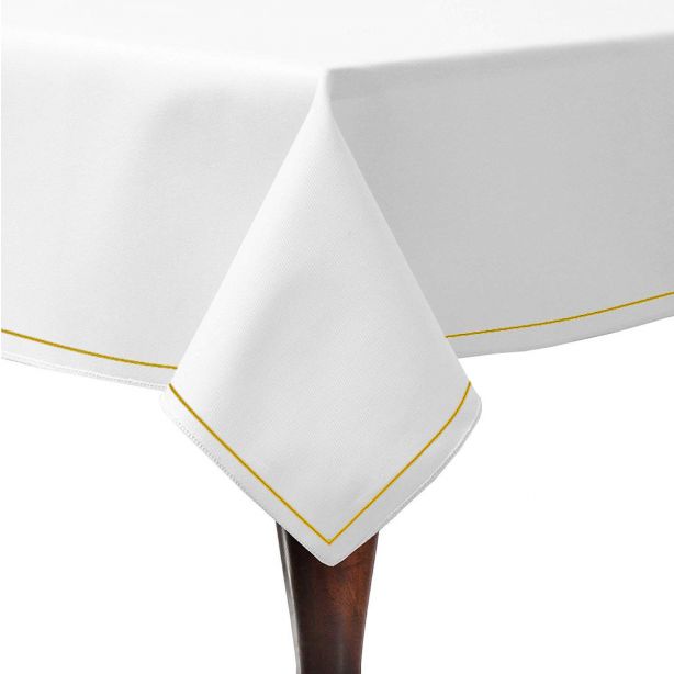 Single Embroidery Border Sateen Poly Cotton Solid Table Cloth