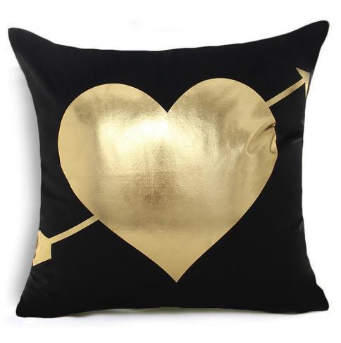 Golden Love Leaves Bronzing Cushion Decorative Pillow Black And Gold Pillow Cover Home Pillowcases Velvet Home Decor Sofa Pillows Cover 45x45CM
