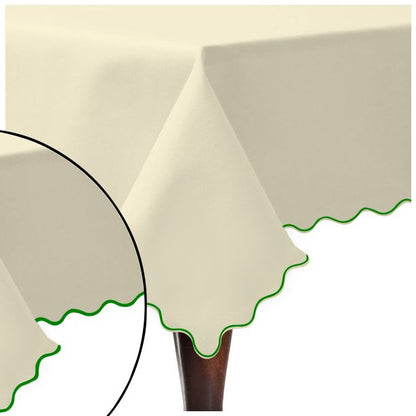 Scallop Embroidery Sateen Cotton Solid Table Cloth - Ivory
