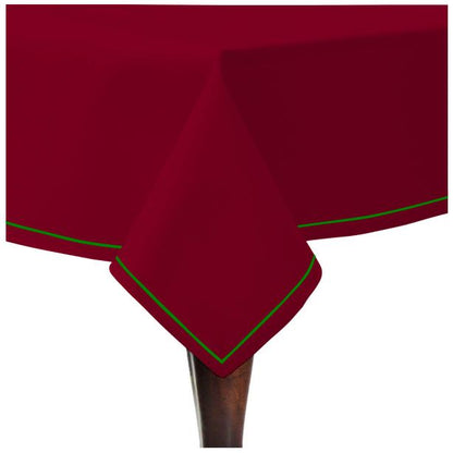 Single Embroidery Border Sateen Cotton Solid Table Cloth - Burgundy