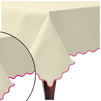 Scallop Embroidery Sateen Cotton Solid Table Cloth - Ivory
