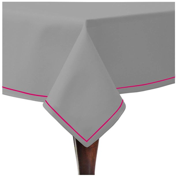 Single Embroidery Border Sateen Cotton Solid Table Cloth - Light Grey