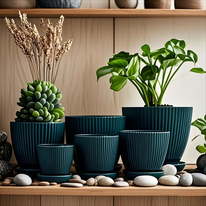 6 Pack Resin Planters Indoor Stackable Assorted Sizes