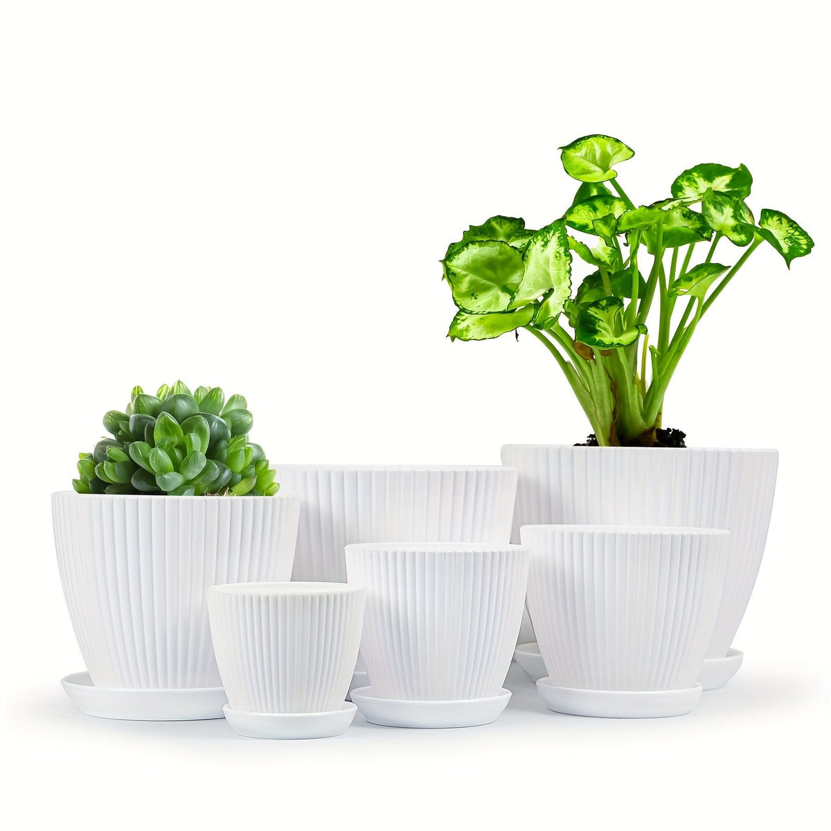 6 Pack Resin Planters Indoor Stackable Assorted Sizes