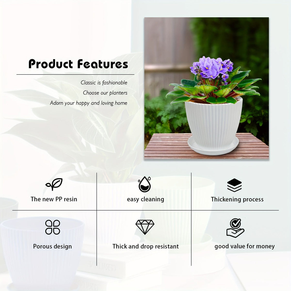 6 Pack Resin Planters Indoor Stackable Assorted Sizes