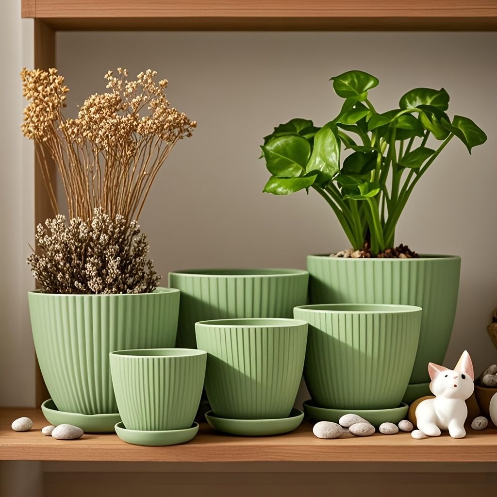 6 Pack Resin Planters Indoor Stackable Assorted Sizes
