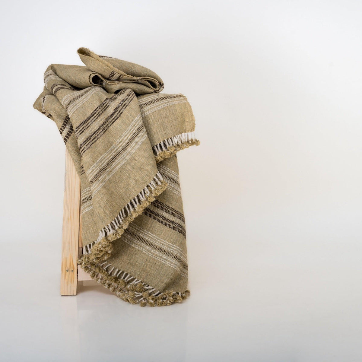 Beige Tan Indian Wool Throw Blanket, Handwoven Sofa Coverlet with Calm Neutral Bed Layer - OPAL