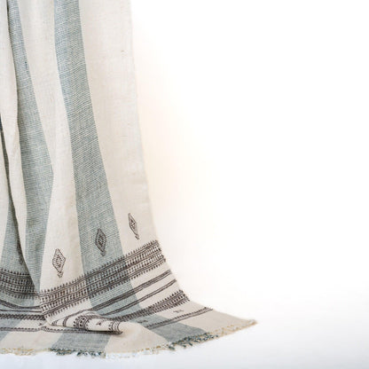 White Striped Indian Wool Throw Blanket, Handwoven Sofa Coverlet with Airy Bedroom Layer - MAGNOLIA