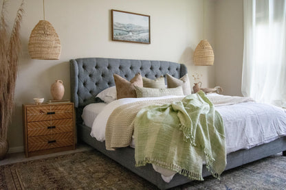 Soft Green Indian Wool Throw Blanket, Handwoven Sofa Coverlet with Quiet Calm Bedroom Layer - SAGE