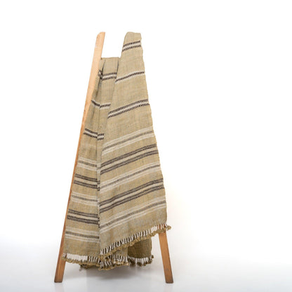 Beige Tan Indian Wool Throw Blanket, Handwoven Sofa Coverlet with Calm Neutral Bed Layer - OPAL