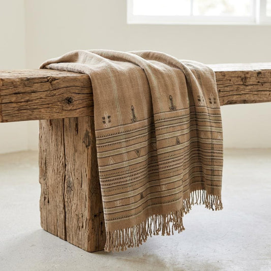 Rust Orange Indian Wool Throw Blanket, Handwoven Sofa Coverlet with Heritage Bedroom Layer - RUBY