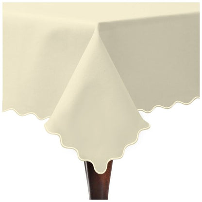 Scallop Embroidery Sateen Cotton Solid Table Cloth - Ivory