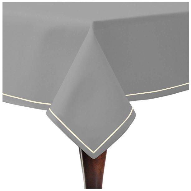 Single Embroidery Border Sateen Cotton Solid Table Cloth - Light Grey