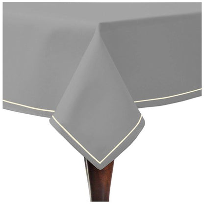 Single Embroidery Border Sateen Cotton Solid Table Cloth - Light Grey