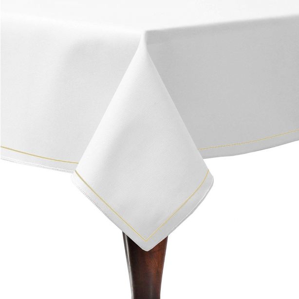 Single Embroidery Border Sateen Poly Cotton Solid Table Cloth