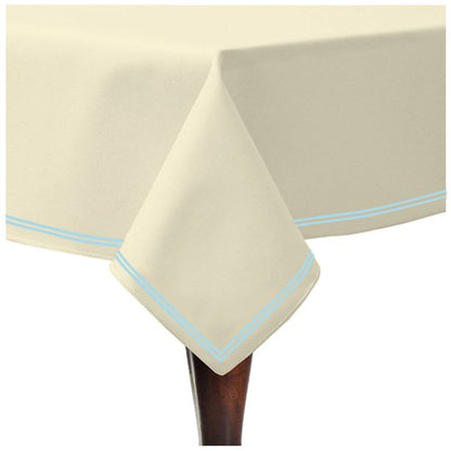 Double Embroidery Border Sateen Cotton Solid Table Cloth - Ivory