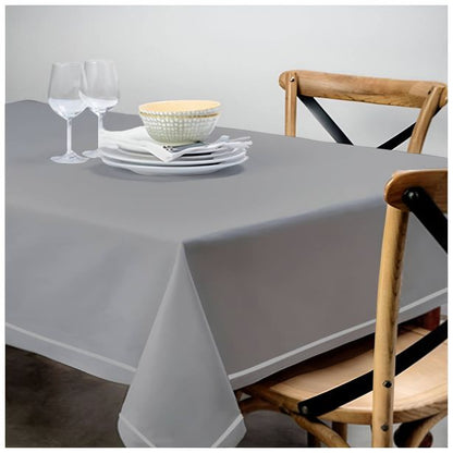 Single Embroidery Border Sateen Cotton Solid Table Cloth - Light Grey