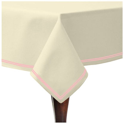 Double Embroidery Border Sateen Cotton Solid Table Cloth - Ivory