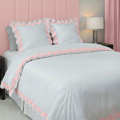 400TC U Shape Applique Scalloped Embroidery Cotton Duvet Cover Set