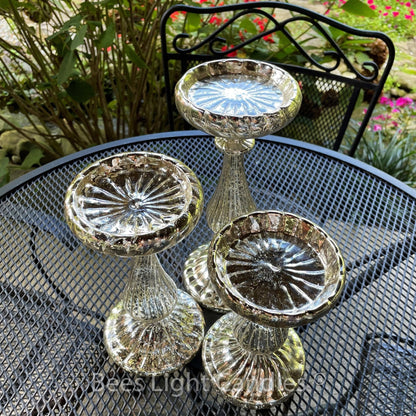 Mercury Glass Pillar Candle Holder Set of 3