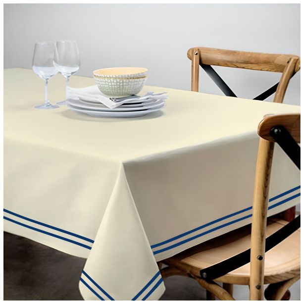 Double Embroidery Border Sateen Cotton Solid Table Cloth - Ivory