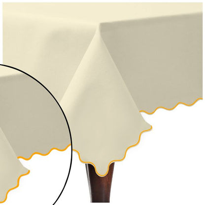Scallop Embroidery Sateen Cotton Solid Table Cloth - Ivory