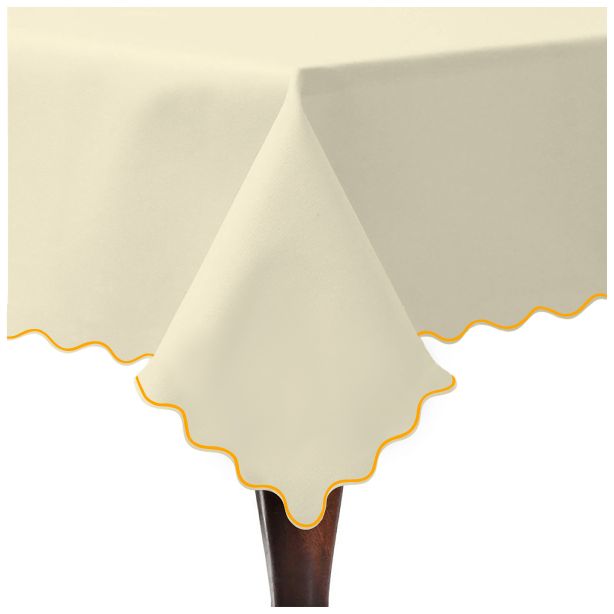 Scallop Embroidery Sateen Cotton Solid Table Cloth - Ivory
