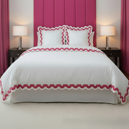 400TC U Shape Applique Scalloped Embroidery Cotton Duvet Cover Set