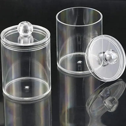 Portable 2pcs Cosmetics Storage Box Makeup Organizer Bathroom Jar Cotton Swab Cotton Pad Jewelry Round Plastic Box Storage Container