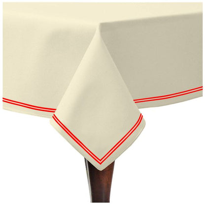 Double Embroidery Border Sateen Cotton Solid Table Cloth - Ivory
