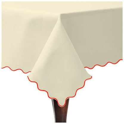 Scallop Embroidery Sateen Cotton Solid Table Cloth - Ivory