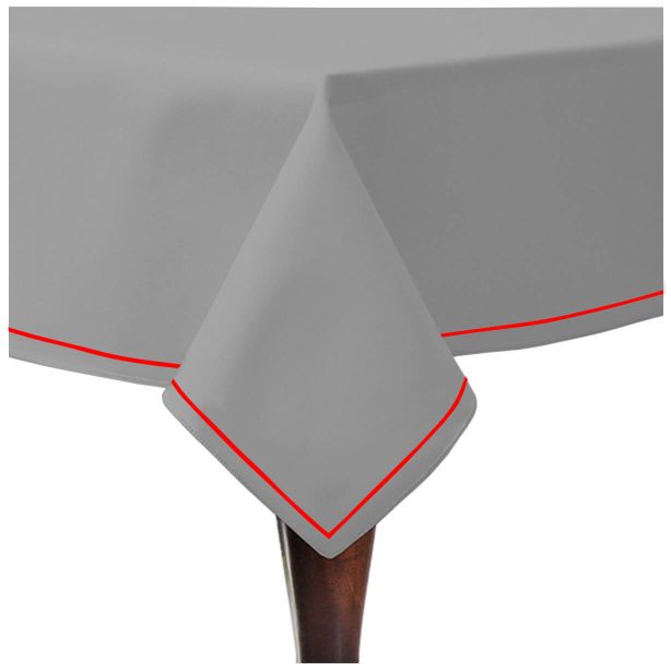 Single Embroidery Border Sateen Cotton Solid Table Cloth - Light Grey