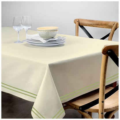 Double Embroidery Border Sateen Cotton Solid Table Cloth - Ivory