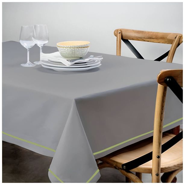Single Embroidery Border Sateen Cotton Solid Table Cloth - Light Grey