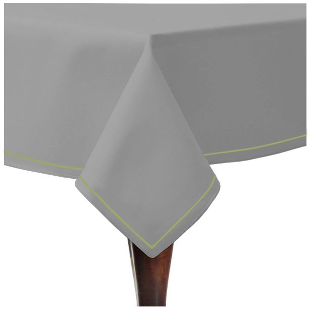 Single Embroidery Border Sateen Cotton Solid Table Cloth - Light Grey
