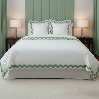 400TC U Shape Applique Scalloped Embroidery Cotton Duvet Cover Set