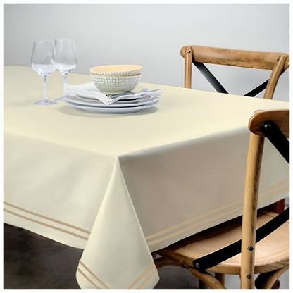 Double Embroidery Border Sateen Cotton Solid Table Cloth - Ivory