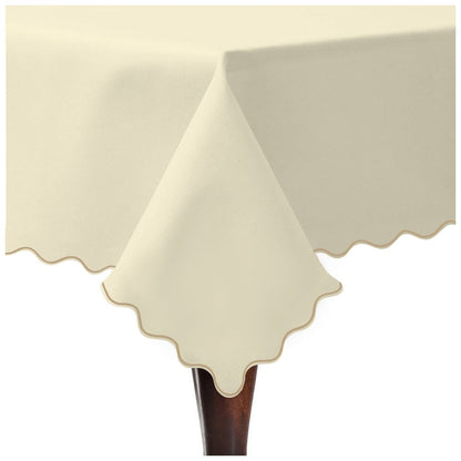 Scallop Embroidery Sateen Cotton Solid Table Cloth - Ivory