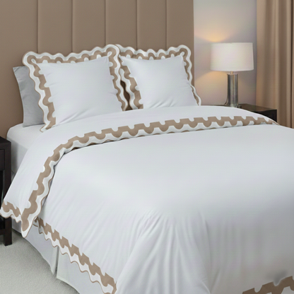 400TC U Shape Applique Scalloped Embroidery Cotton Duvet Cover Set