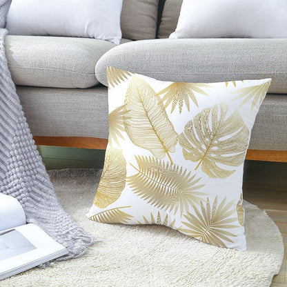 Tropical Leaf Flower Green Yellow Pillowcase Decorative Throw Pillow Case Cushion Cover Gold Stamping Leaves Polyester Cushion Cover Throw Pillow Decorative Cushions Home Decor Pillow Covers