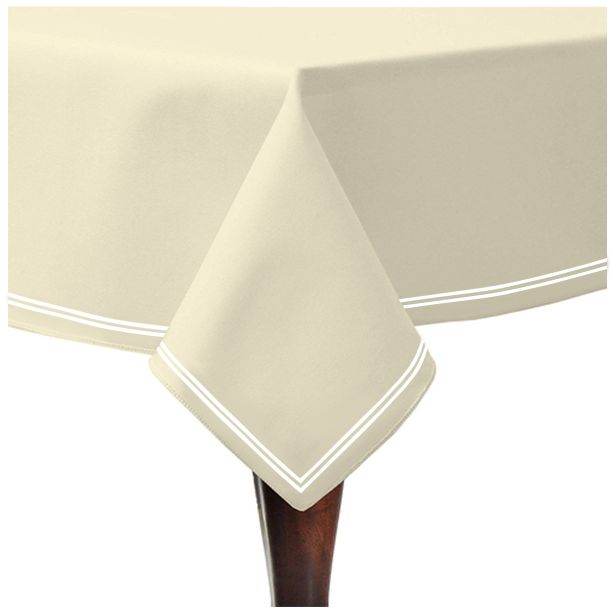 Double Embroidery Border Sateen Cotton Solid Table Cloth - Ivory