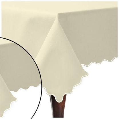 Scallop Embroidery Sateen Cotton Solid Table Cloth - Ivory