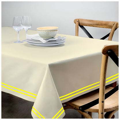 Double Embroidery Border Sateen Cotton Solid Table Cloth - Ivory