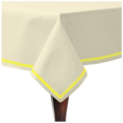 Double Embroidery Border Sateen Cotton Solid Table Cloth - Ivory