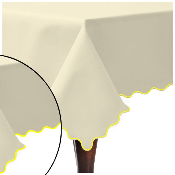 Scallop Embroidery Sateen Cotton Solid Table Cloth - Ivory