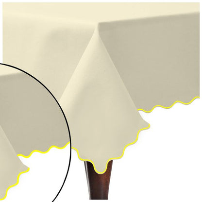 Scallop Embroidery Sateen Cotton Solid Table Cloth - Ivory