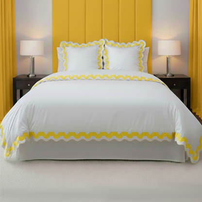 400TC U Shape Applique Scalloped Embroidery Cotton Duvet Cover Set